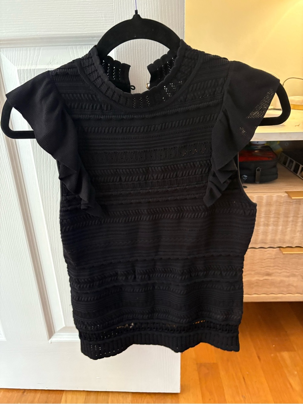 Milly Black Ruffle Sleeve Knit Top